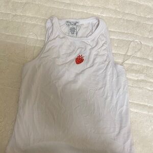 T.J.Maxx White Tank Top with Red Strawberry Embroidery
